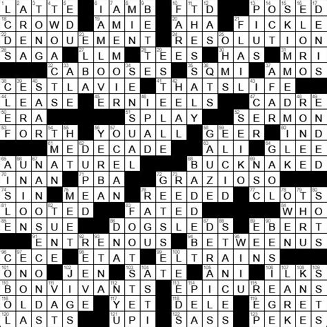 English genre the art is amazing and the characters design. LAXCrossword.com - Answers to the LA Times Crossword ...