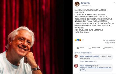 Ator brasileiro joão carlos barroso, célebre pela personagem de guia turístico na telenovela de 1985, tinha 69 anos e longa carreira na televisão, no cinema e no teatro. Ator brasileiro António Fagundes morreu na madrugada de 7 ...