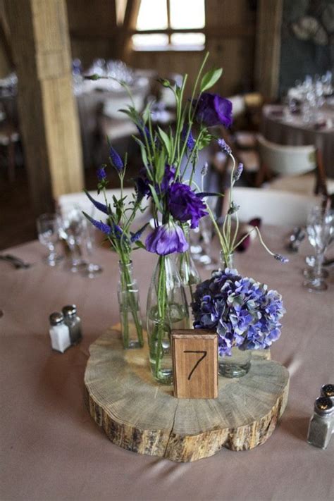 We sell full length boards and will custom cut to your specifications. wild flower centerpiece in random vases on wood slabs, I ...