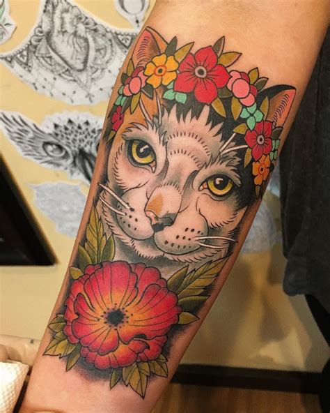 Having a backyard bbq or picnic? Cat portrait tattoo - cat with flower crown | Cat portrait ...