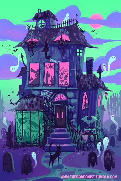 Try to keep your plan to watch list under control! Haunted House Neon Monster Party Nights 8x12 art print in 2020