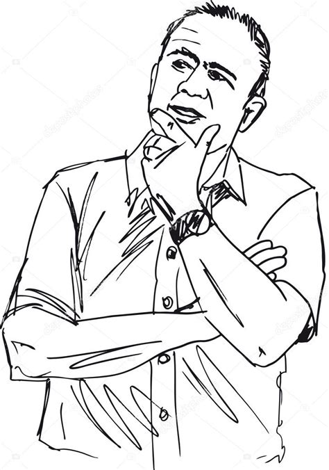 Sketch of thoughtful mature man. Vector illustration — Stock Vector ...