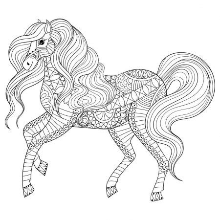 Print een dieren kleurplaat met veel details uitdagende kleurplaten. Kleurplaat Dieren Moeilijk Paard