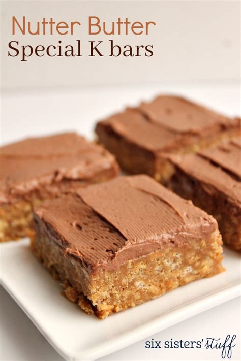 These delicious nutter butter cookie bars come together with these simple ingredients. Nutter Butter Special K Bars | Six Sisters' Stuff