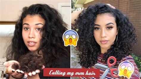 Comb the product into your hair, from the roots down, and then let your hair air dry. How I Trim My Own Hair and Layers/ For Volume (Curly Hair ...