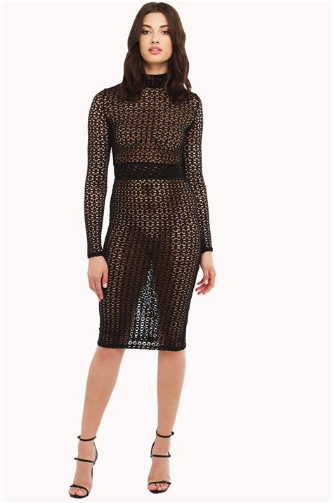 Rosegal provides the unique see through panties for curves, so no worry on sizes. Mock neck full sleeve see through midi dress in Black and White