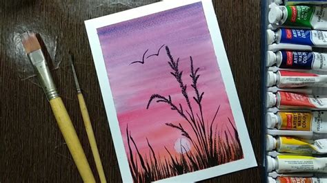 I tried to keep thing painting simple and easy. Watercolor Painting for beginners || Watercolor sunset scenery || easy Watercolor sunset ...