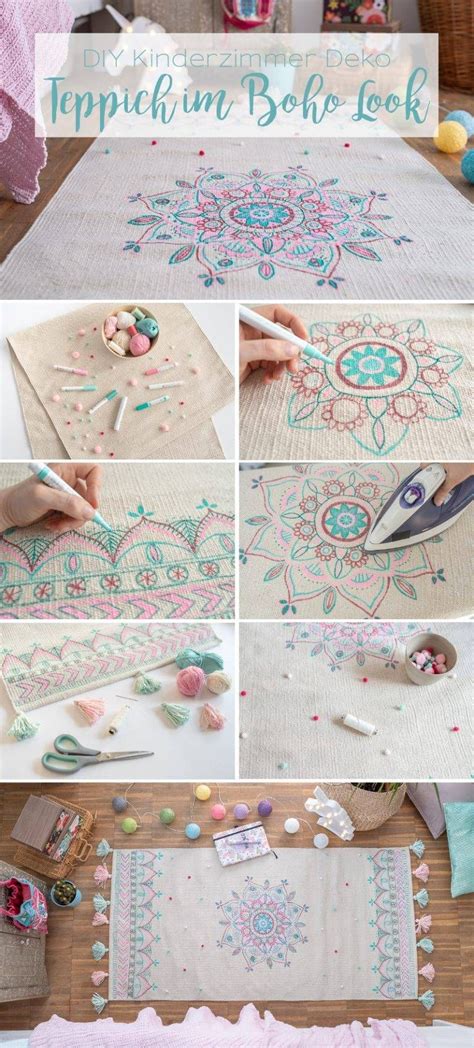 Ein kinderteppich macht ein kinderzimmer sofort um einiges gemütlicher. DIY - Teppich im Boho Look für das Kinderzimmer - Leelah ...
