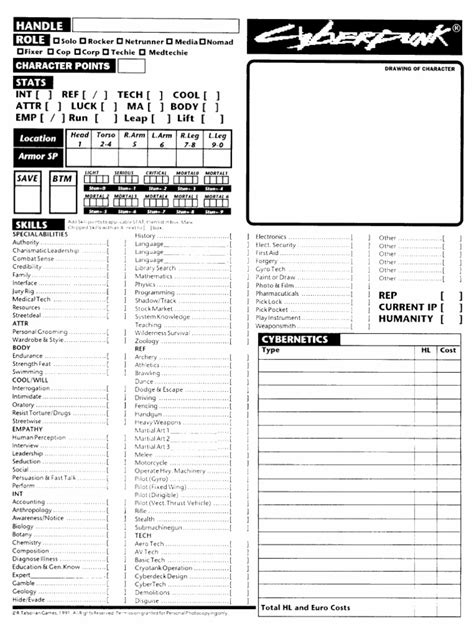11 downloads 175 views 19mb size. Cyberpunk 2020 Character Sheet