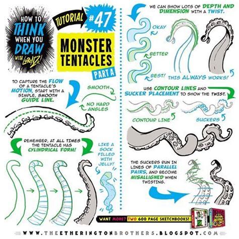 To draw the inner parts of the tentacles correctly, we need to keep in mind the principles of perspective. How to THINK when you draw MONSTER TENTACLES part ONE! 46 ...