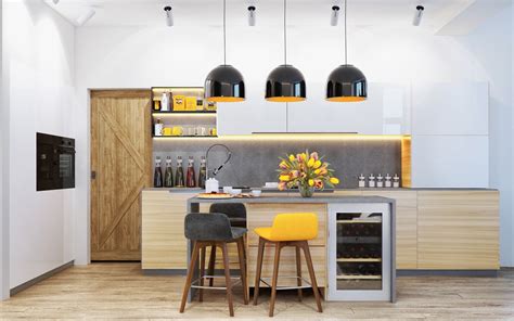 Dark navy blue kitchen cabinets paired amidst exposed, raw wood, is a distinctive look that gives you the freedom to create a modern or traditional look. 50 Modern Kitchen Designs That Use Unconventional Geometry