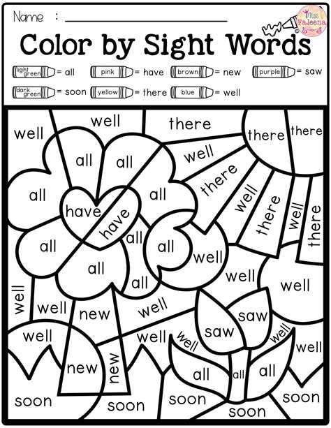 The color by letter are done for the dolch sight words: Spring Color by Code -Sight Words Primer (With images ...