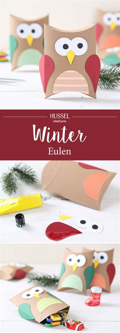 Die fertig gebastelte bastelvorlage hat eine größe von ca. Winter Eulen - Hussel Confiserie | Basteln weihnachten ...