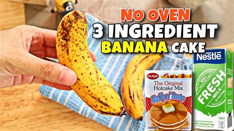 Pour the pancake mix into a different bowl. No Oven 3 Ingredient Banana Cake | Banana Bread Using ...