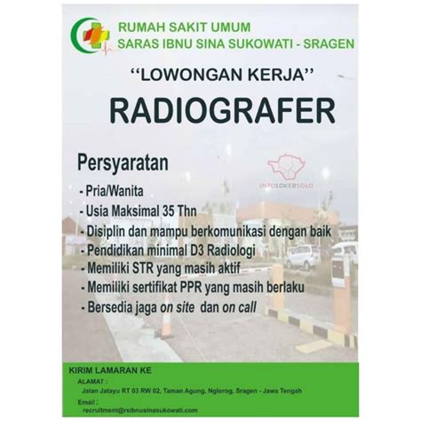 Zulfa@bunda.co.id atau rsiabundasolo@gmail.com via pos : Lowongan Kerja Radiografer RS Ibnu Sina Sukowati - INFO LOKER SOLO