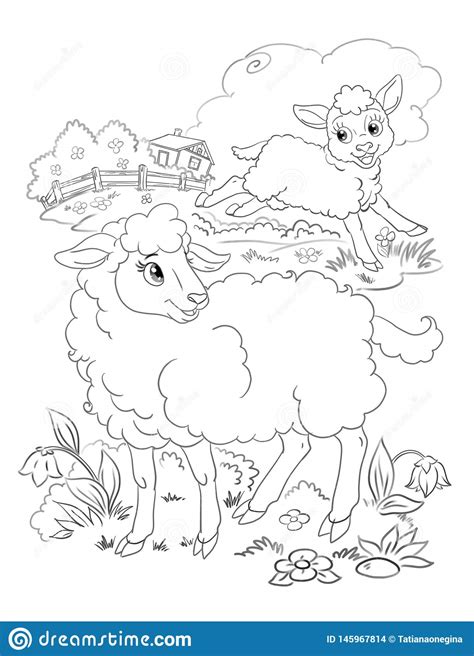 Lamb coloring pages getcoloringpages com. Happy Lamb And Sheep Coloring Stock Illustration ...