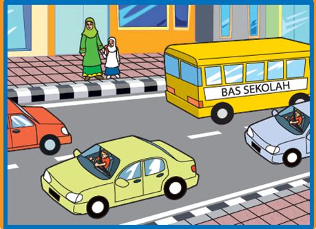 Murid melihat paparan gambar yang berkaitan dengan pendidikan keselamatan jalan. ASAS KESELAMATAN JALAN RAYA: PANDUAN PENGGUNA