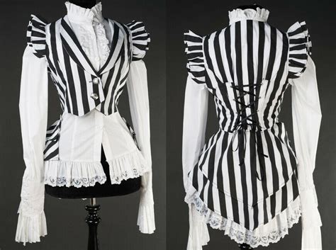 Made of lightweight and stretch perfect to match with the same black&white stripe leggings or pants, very attractive and elegant. Black White Striped Victorian Gothic Corset Back Vest ...