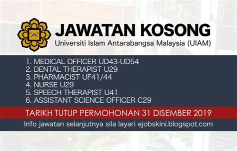 At imsc, we have built a capable and dedicated team who are vital in the daily operations and provide high quality service experience to our patients. Jawatan Kosong Universiti Islam Antarabangsa Malaysia ...