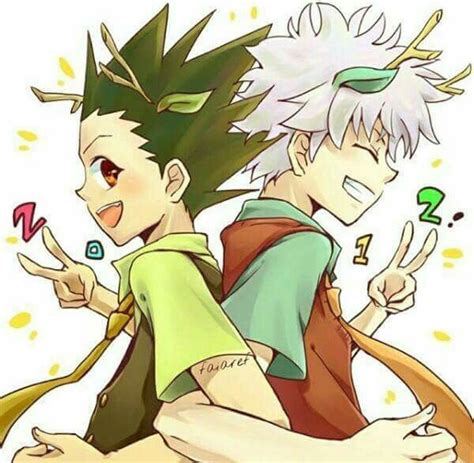 In the hunter x hunter databooks, gon is rated a 3 in intelligence. gon x killwa 😍kawaiii😍 | Hunter x hunter, Hunter anime, Hunter