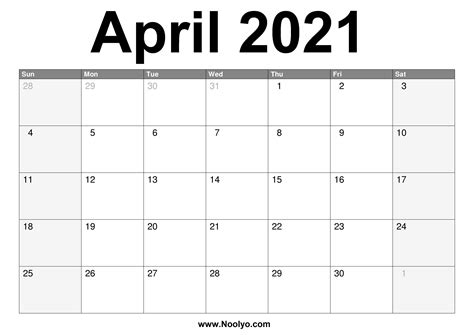 It is considered the second (out of five months) to have a length of not more than. Printable 2021 April Calendar | Free 2021 Printable Calendars