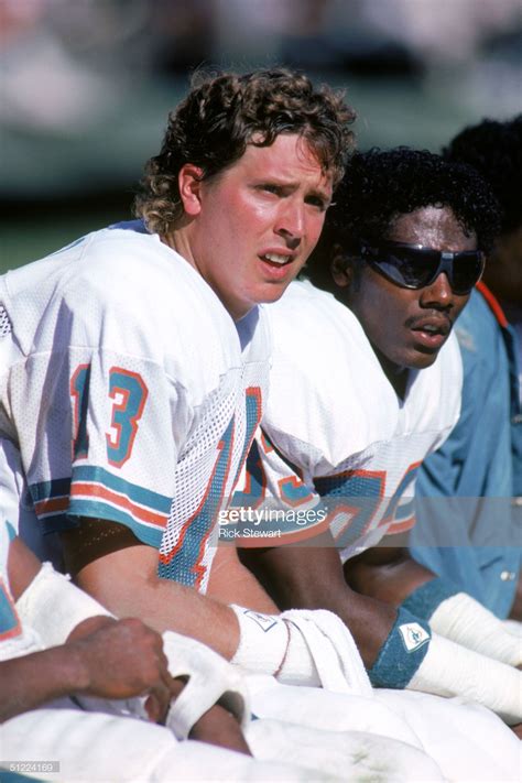 Quarterback Dan Marino of the Miami Dolphins looks on as he sits on... in 2020 | Dan marino ...