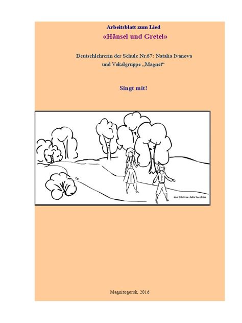 Es war so finster und auch so bitterkalt. Arbeitsblatt Zum Lied Hänsel Und Gretel