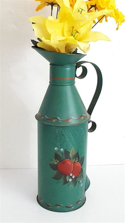 A wide variety of artificial flowers for vase options are available to you, such as occasion, type. Vintage Tall Milk Pitcher Teal Handled Folk Art Tall Metal ...