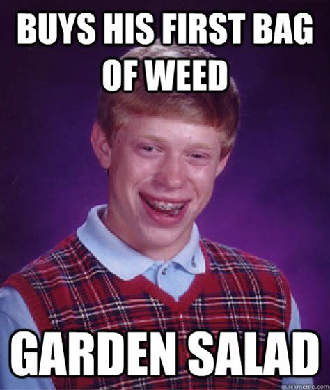 Save and share your meme collection! Buys his first bag of weed Garden salad - Bad Luck Brian ...