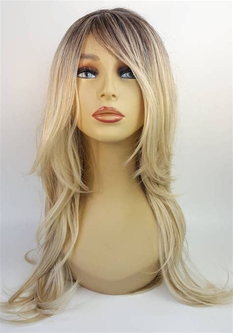 Long Wavy Blonde Ombre Wig, Long Layered Blonde Ombre Wig, Long Blonde Wig, Blonde Wig, Long ...