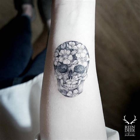 Super cute temporary tattoo of a skull made out of flowers and birds, great for halloween. Little Tattoos — Flower skull tattoo on the right inner ...
