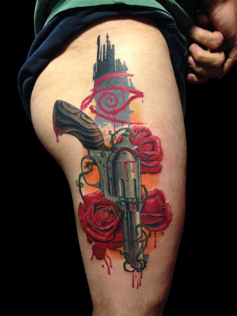 Want to see the world's best guns and roses tattoo ideas? nicoleelizabethlaabs:dark-tower-gun-and-roses-color-roses ...