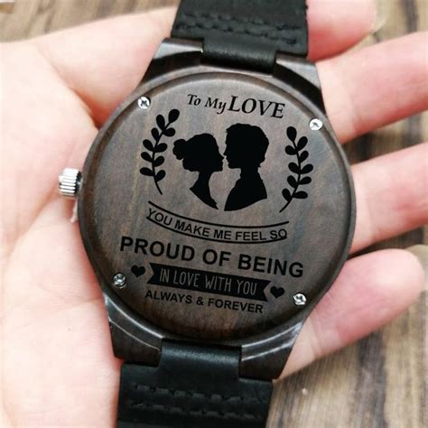For the 1st anniversary (paper): To My Love You Make Me Engraved Wooden Watch for Husband ...
