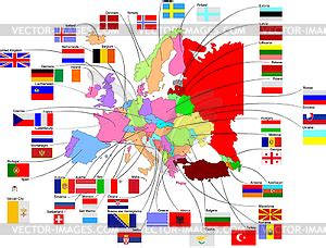 Hier können sie europäische fahnen günstig online kaufen. Landkarte von Europa mit Flaggen - Clipart-Bild