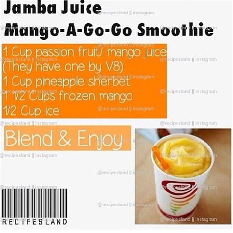This easy mango smoothie recipe is fresh, super creamy, fruity, and delicious! Jamba Juice Mango-A-Go-Go Smoothie | Jamba juice, Yummy ...