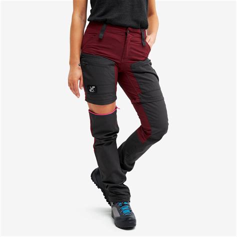 Gpx pro trousers are multifunctional, stretchy outdoor trousers with wind and water proof reinforcements on the knees, seat and lower legs. Gpx Pro Zip-off Pants Women Bison Blood | RevolutionRace
