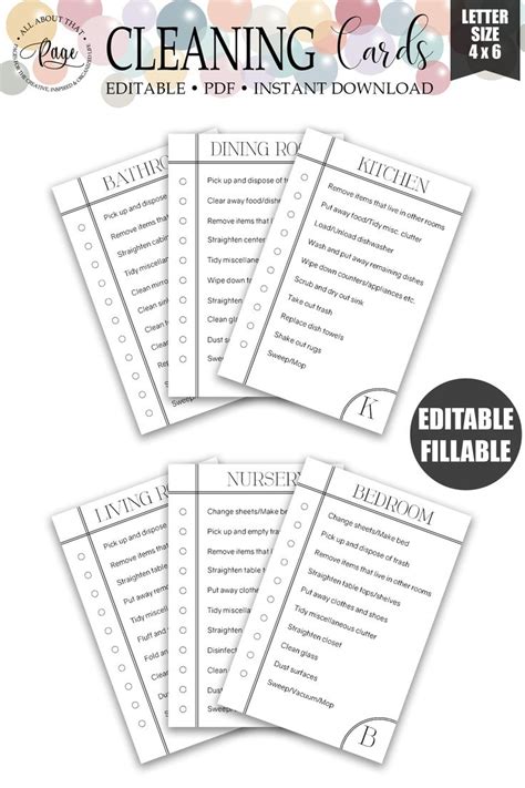 Useful chore checklist templates to use anywhere. EDITABLE Cleaning Cards, Room by Room Chores, Daily Weekly ...