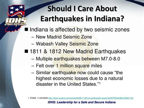 Latest earthquake news alerts today from around the world, quake destruction images and videos, eyewitness accounts, death tolls, and tsunami warnings. PPT - INDIANA DEPARTMENT OF HOMELAND SECURITY 2011 Great ...