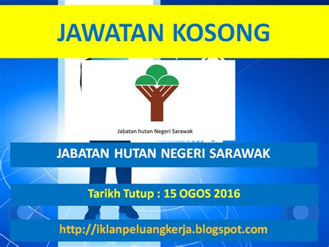 Jawatan kosong 2021 di jabatan pertanian sarawak | permohonan adalah dipelawa daripada warganegara malaysia yang berkelayakan dan berumur tidak kurang dari 18 tahun pada tarikh tutup iklan ditawarkan untuk memohon jawatan kosong di jabatan pertanian sarawak. JAWATAN KOSONG DI JABATAN HUTAN NEGERI SARAWAK | PELUANG ...