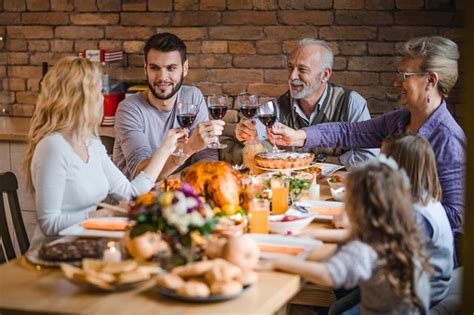 30+ best kids' dinner ideas for when your picky eater just won't try anything. Happy Adults Of Extended Family Toasting On Thanksgiving Dinner In Dining Room Stock Photo ...