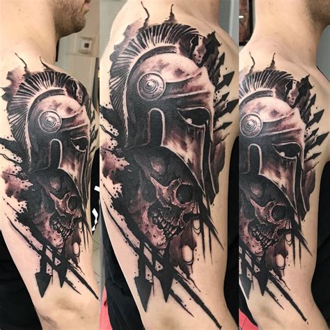 Top 67 space tattoo ideas 2020 inspiration guide. Spartan helmet tattoo black and grey skull tattoo for men ...