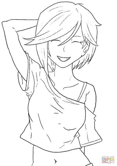 Dibujo de Niña sonriente de anime para colorear Dibujos para colorear