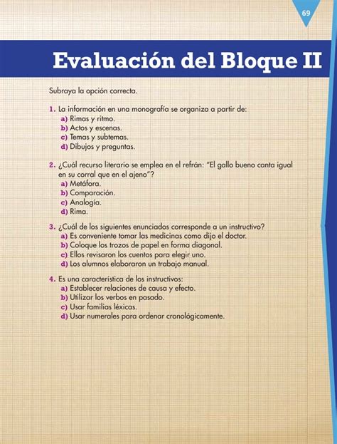 Respuestas del libro español 5grado pagina 69 es uno de los libros de ccc revisados aquí. Evaluación del Bloque II ~ Apoyo Primaria