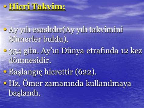 Örneğin miladi takvim ile hicri takvimin başlangıç noktaları farklıdır. Hicri Takvim Nedir?