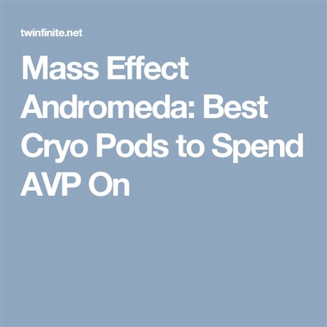 Here you will find details on science pods. Mass Effect Andromeda: Best Cryo Pods to Spend AVP On ...