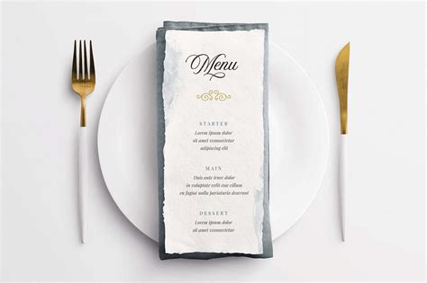 Photorealistic menu card set against a wooden board which can be used for hotel, restaurant, and even grocery menus. Wedding Menu Card Mockup - Free Download