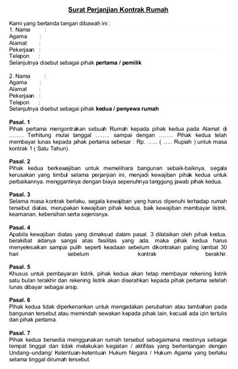 Perjanjian kontrak rumah itu bisa kita sebutkan dengan perjanjian sewa menyewa. Surat Perjanjian Sewa Rumah Bulanan / 10 Contoh Surat ...