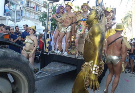Floats with animals waving rainbow and transgender. Sitges Gay Pride Parade SUNDAY 2021