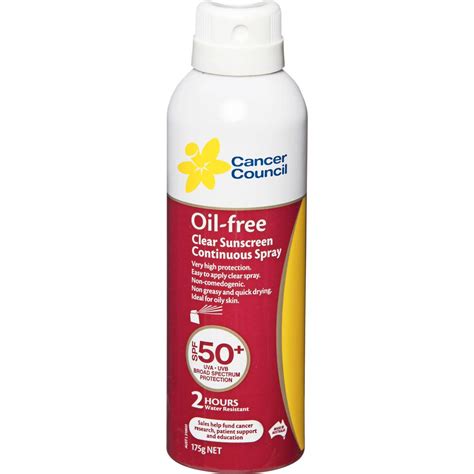 The cancer council pulled its own aerosol sunscreen products from the market that same year. Cancer Council Spf 50+ Sunscreen Oil Free 175ml | Woolworths