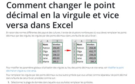 Modifier le point décimal en virgule ou vice versa - Microsoft Excel 2016